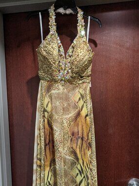 Tony Bowls 2351225 Size 14 Gold Printed Prom Dress